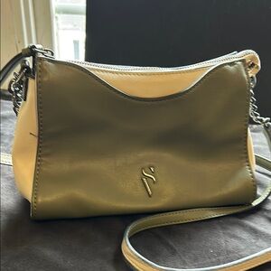Vera Wang Green and Cream Crossbody Bag with Soft Leather and Chain Strap